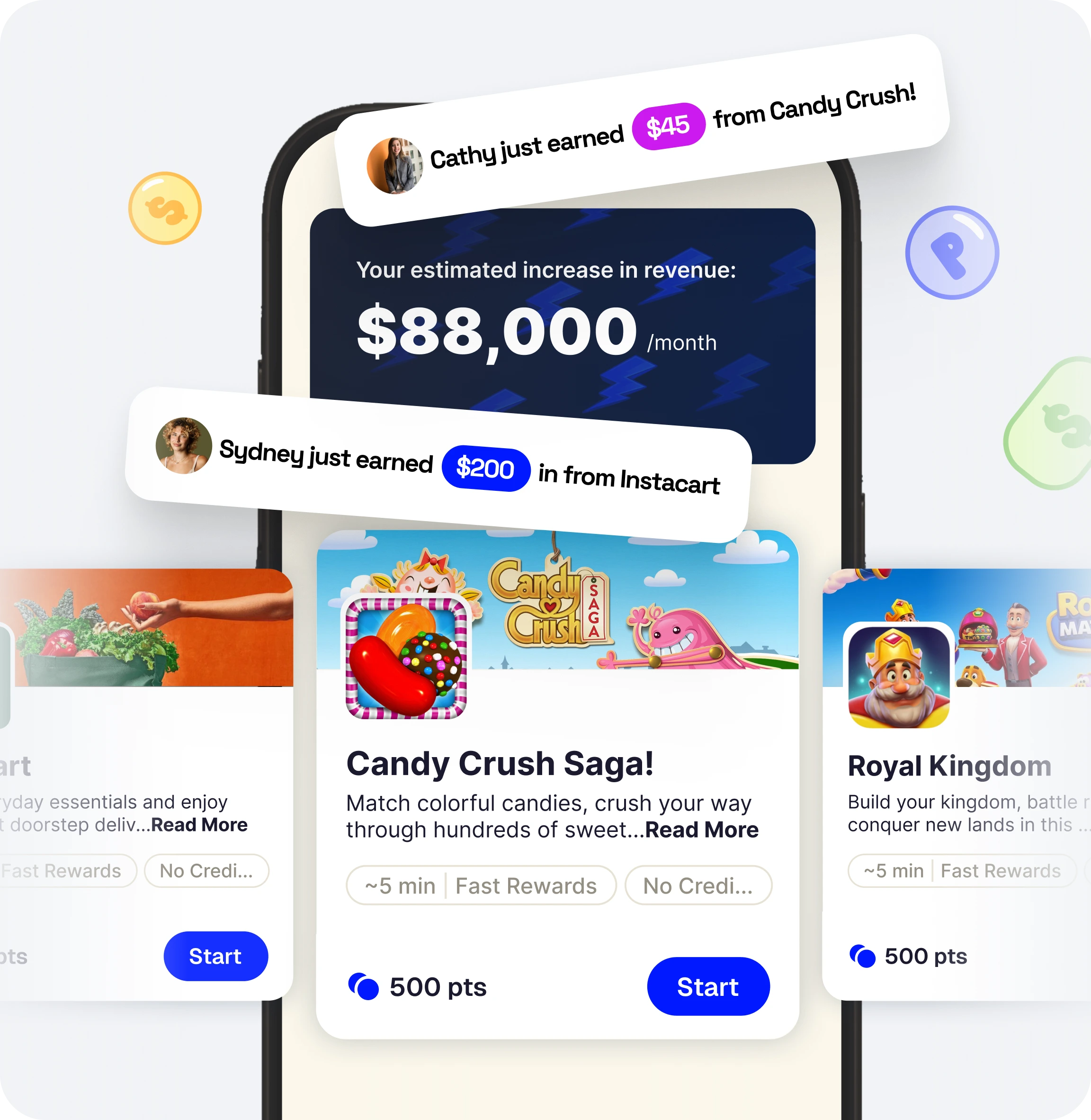 GetJacked rewards experience showing points, gift cards, and in-game promotions